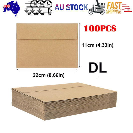 100x Kraft Envelopes Brown DL Mailer for Standard Business Wedding Party 120GSM V201-W13314556