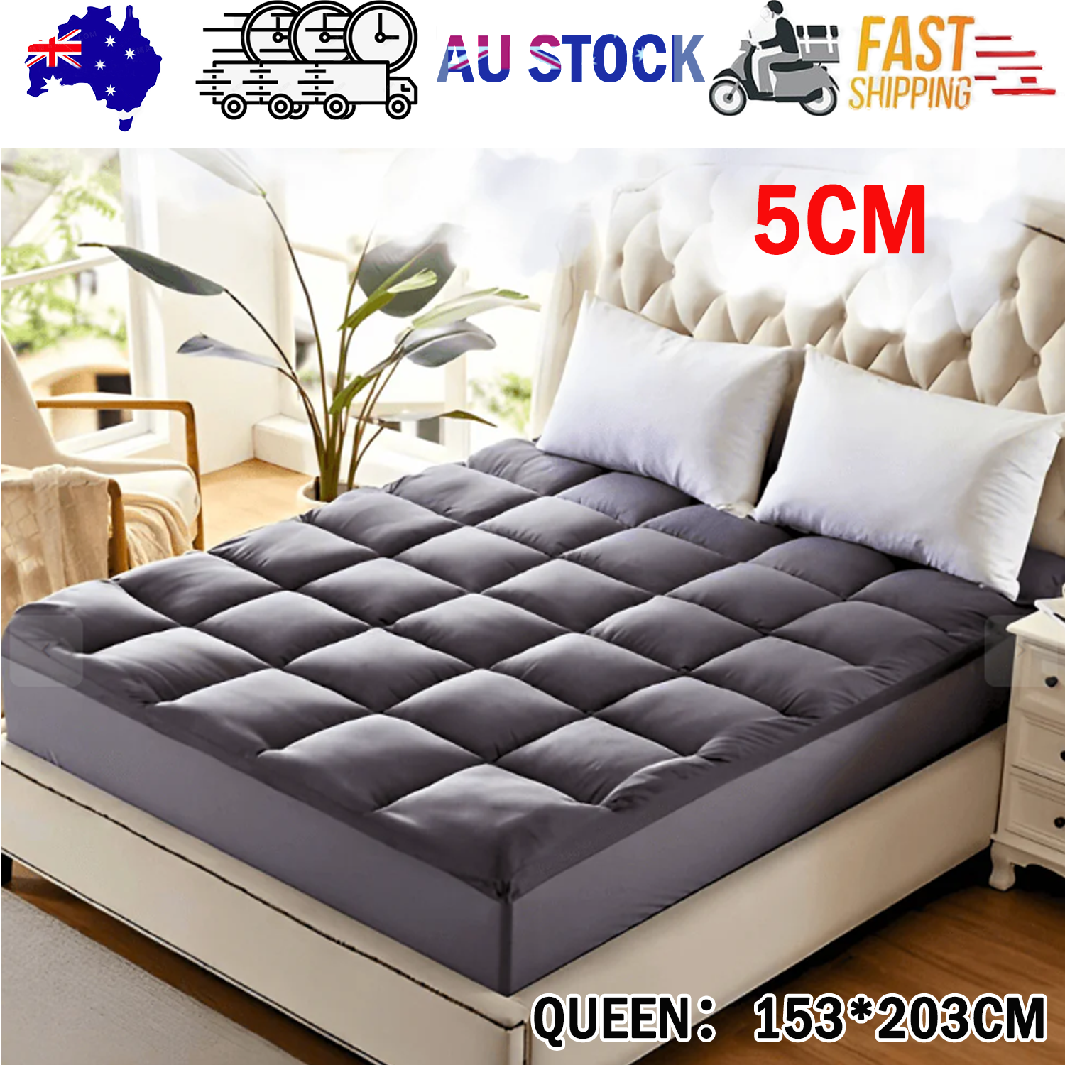 5CM Bedding Luxury Pillowtop Mattress Topper Mat Pad Antibacterial and dust mite-resistant Queen:153*203cm V201-W13326365