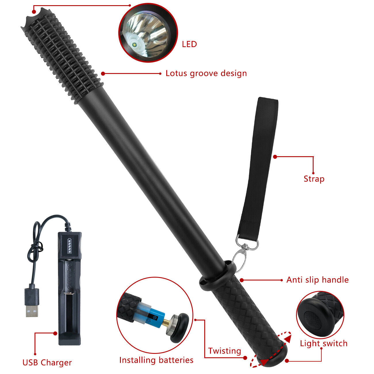 90000LM Baseball Bat LED Flashlights Waterproof Powerful Aluminium for Emergency V201-W13332896