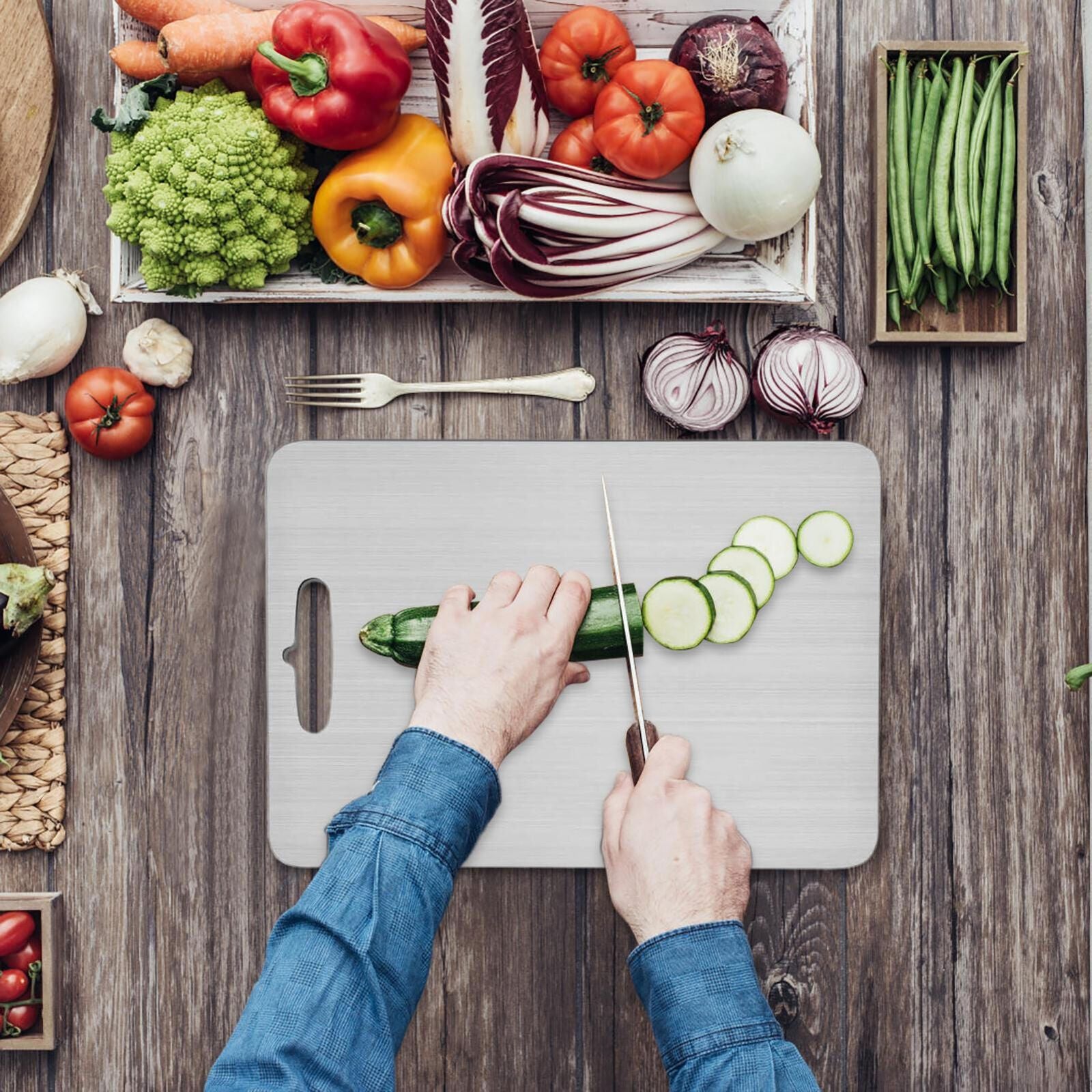 Cutting Board Double-Sided Stainless Steel Chopping Boards for Kitchen Camping 46x30cm V201-W13333277