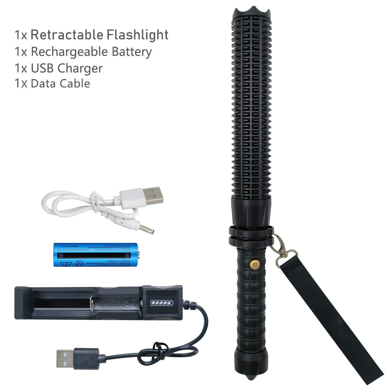 Baseball LED Flashlight Rechargeable Zoom Police Security Torch Baton Lamp Light V201-W13349285