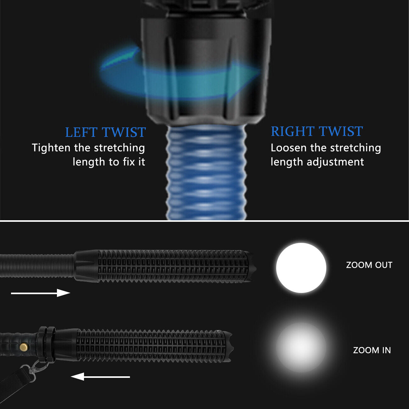 Baseball LED Flashlight Rechargeable Zoom Police Security Torch Baton Lamp Light V201-W13349285