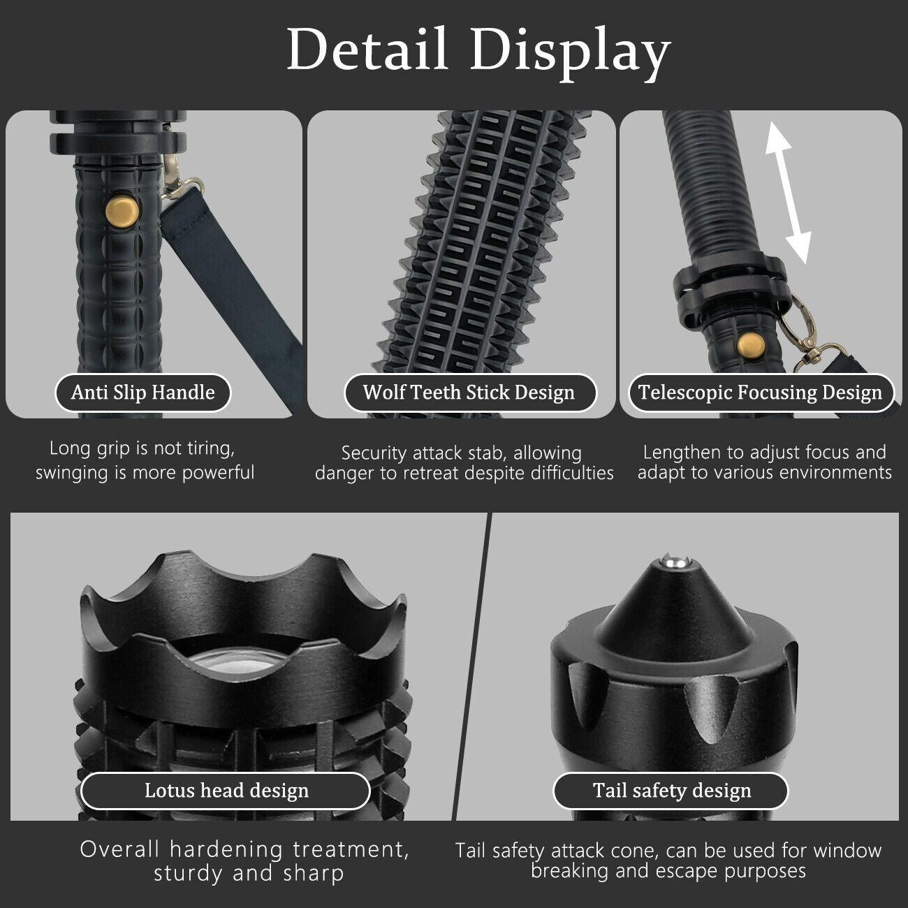 Baseball LED Flashlight Rechargeable Zoom Police Security Torch Baton Lamp Light V201-W13349285