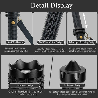 Baseball LED Flashlight Rechargeable Zoom Police Security Torch Baton Lamp Light V201-W13349285
