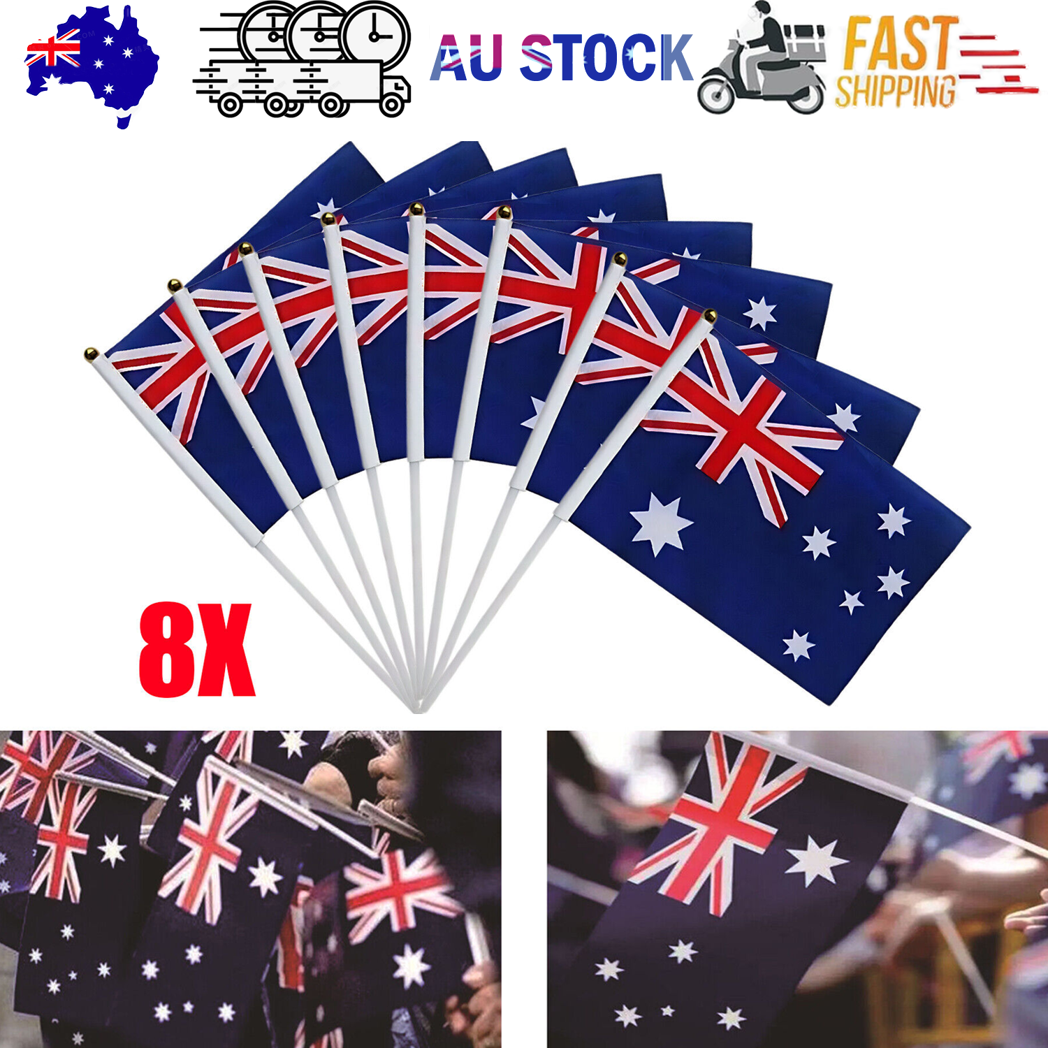 Small Waver Hand Held Aussie Flags Party Supplies Banner AU 8pcs Australia Flag V201-W13382187