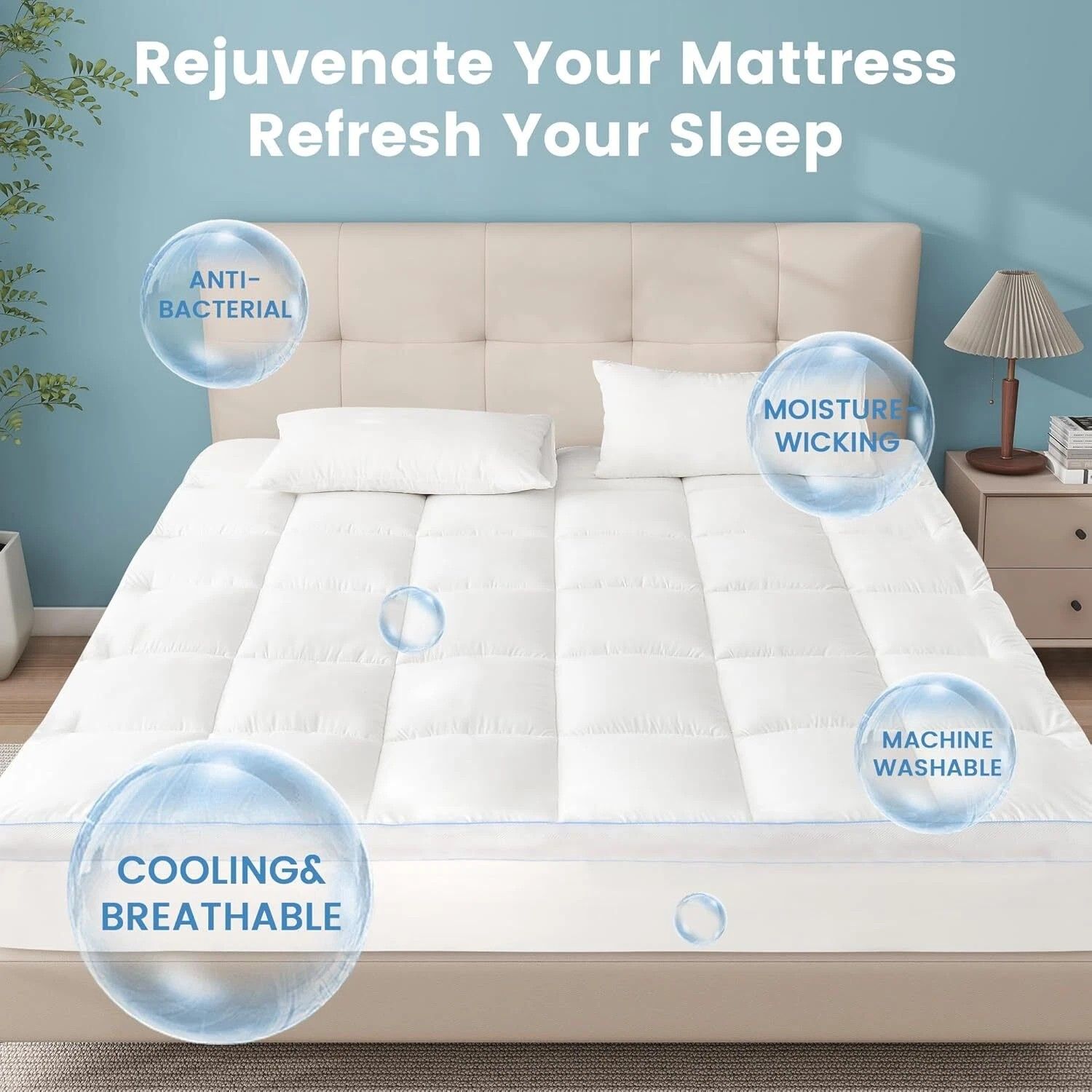 1500GSM Bamboo Mattress Topper Extra Thick 10CM Bed Topper Double: 137 x 191 + 40 cm V201-W13484770