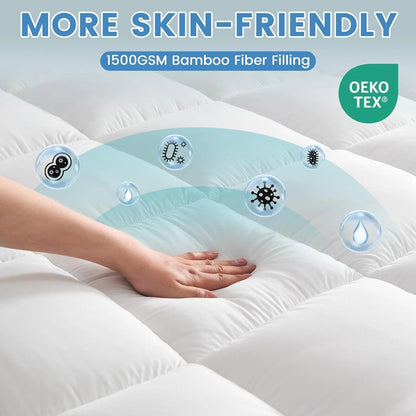 1500GSM Bamboo Mattress Topper Extra Thick 10CM Bed Topper King Single: 107 x 203 + 40 cm V201-W13484772