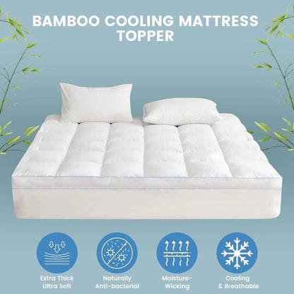 1500GSM Bamboo Mattress Topper Extra Thick 10CM Bed Topper King Single: 107 x 203 + 40 cm V201-W13484772