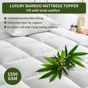 1500GSM Bamboo Mattress Topper Extra Thick 10CM Bed Topper Single: 90 x 191 + 40 cm V201-W13484774