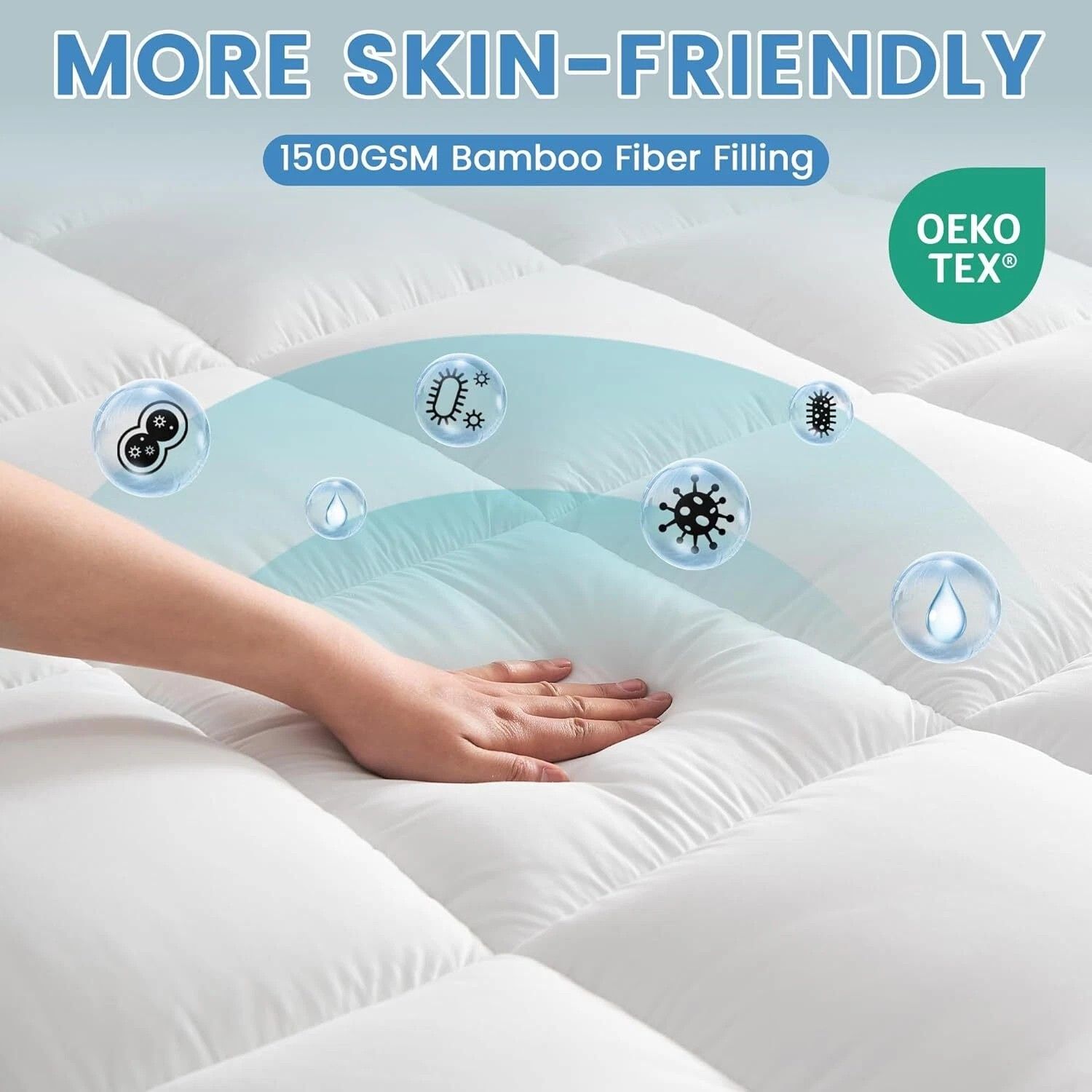 1500GSM Bamboo Mattress Topper Extra Thick 10CM Bed Topper Single: 90 x 191 + 40 cm V201-W13484774