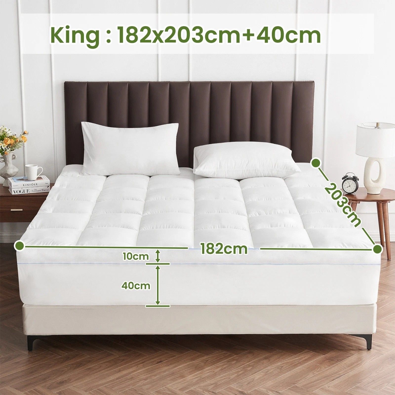 1500GSM Bamboo Mattress Topper Extra Thick 10CM Bed Topper King: 180 x 203 + 40 cm V201-W13484797
