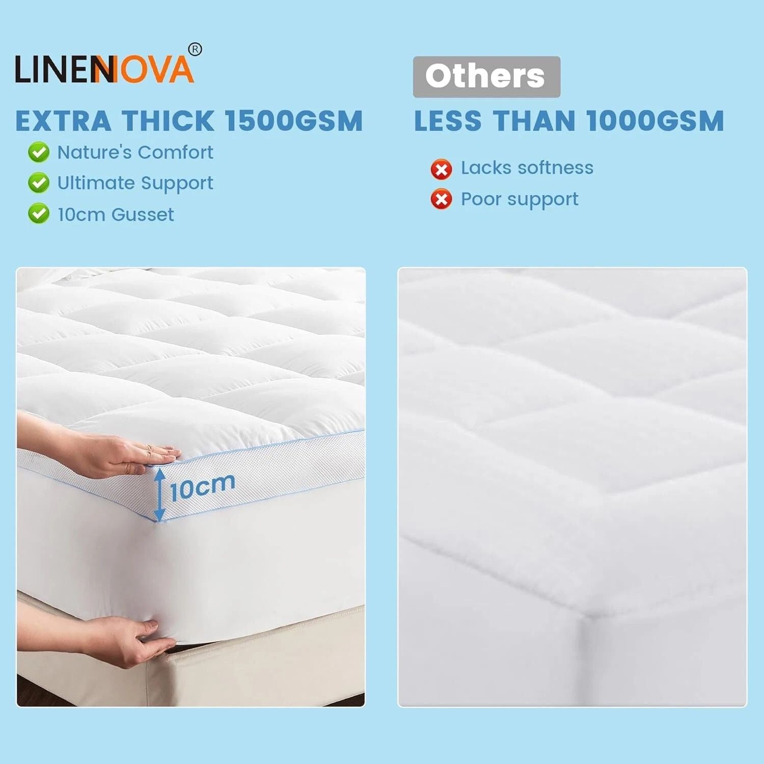 1500GSM Bamboo Mattress Topper Extra Thick 10CM Bed Topper King: 180 x 203 + 40 cm V201-W13484797