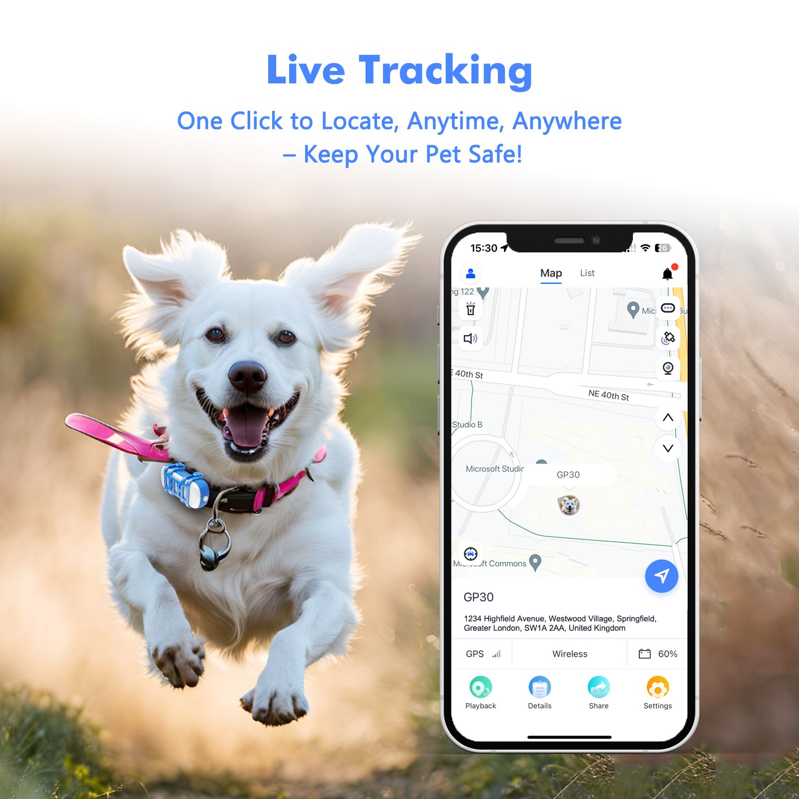 ‌4G Dog Cat GPS Tracker - Waterproof Smart Locator with iOS/Android App, Live Tracking & Light/Sound Search