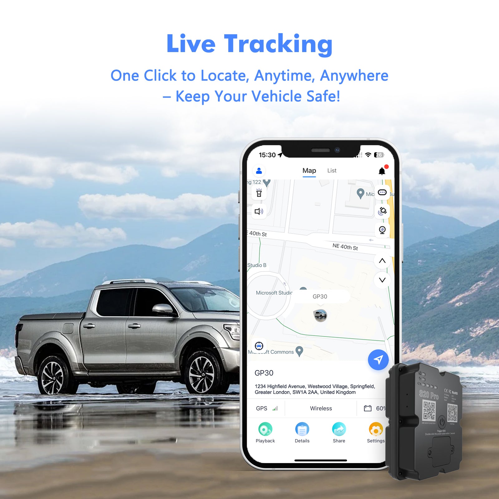 4G GPS Tracker for Car/Moto/Luggage - Waterproof, Real-time Tracking 30 Days Battery Life, Remote Control via V201-W13485932