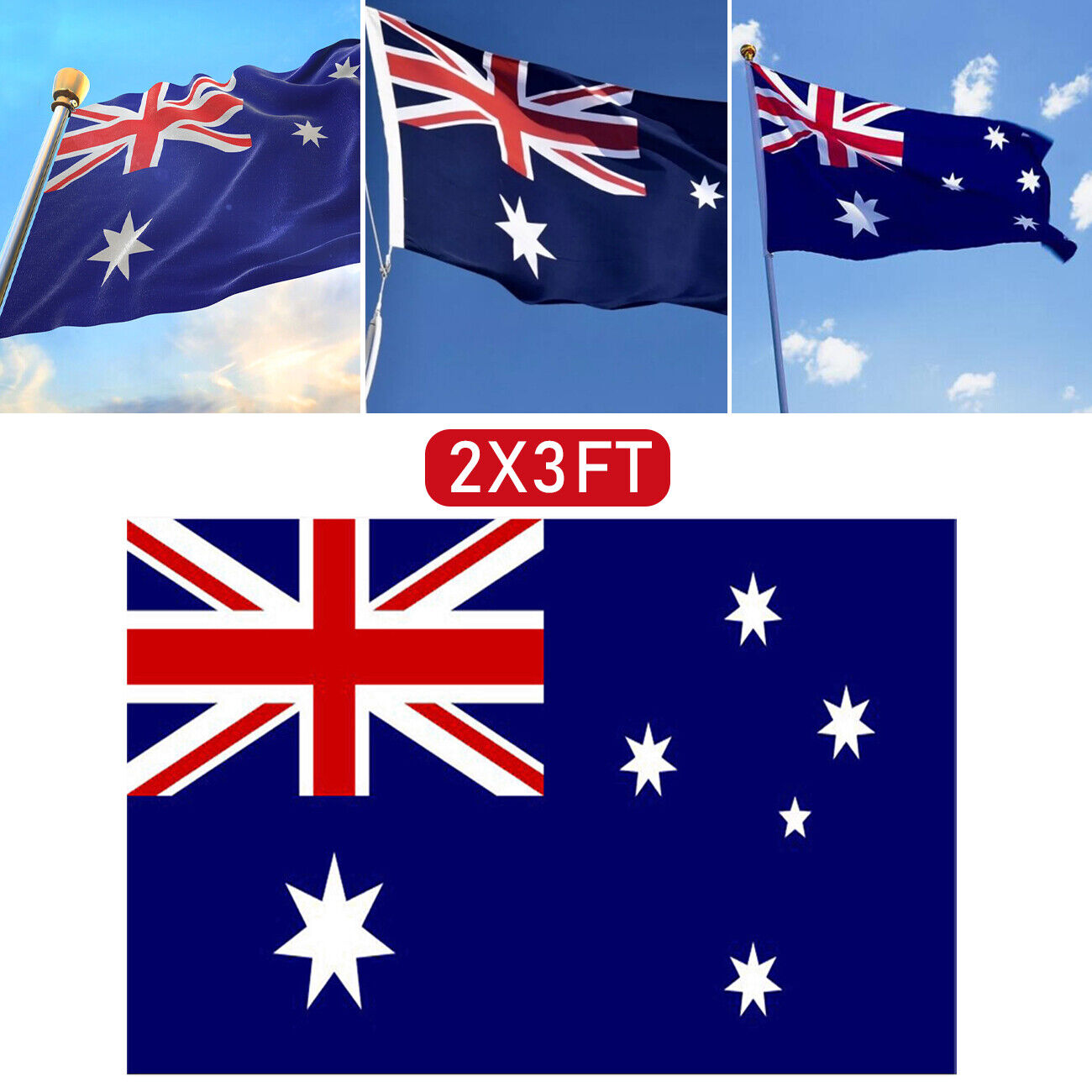 2 Pack Australian Aussie Flag Australia Day Oz AU 2x3ft 60x90cm Polyester V201-W13534981