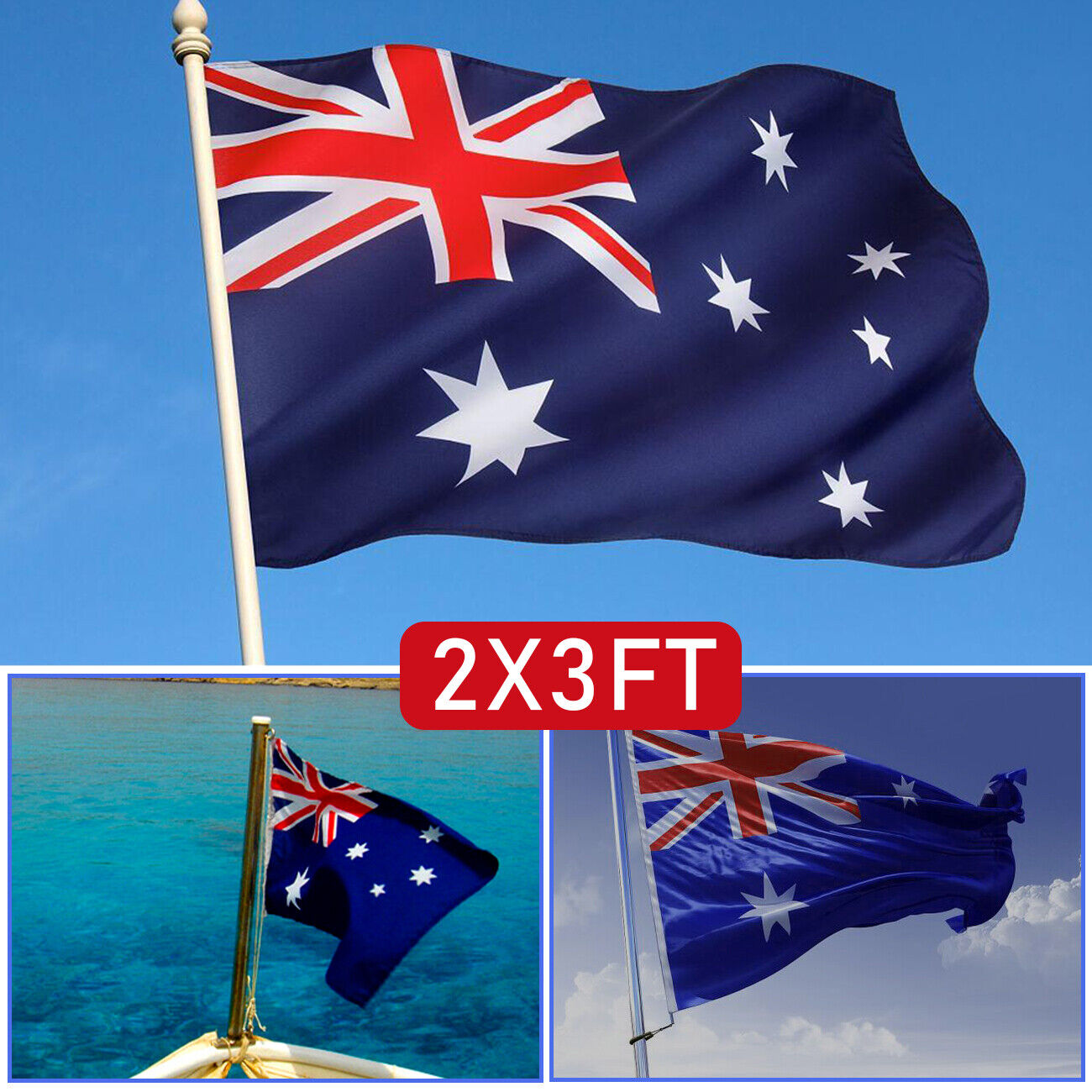 2 Pack Australian Aussie Flag Australia Day Oz AU 2x3ft 60x90cm Polyester V201-W13534981