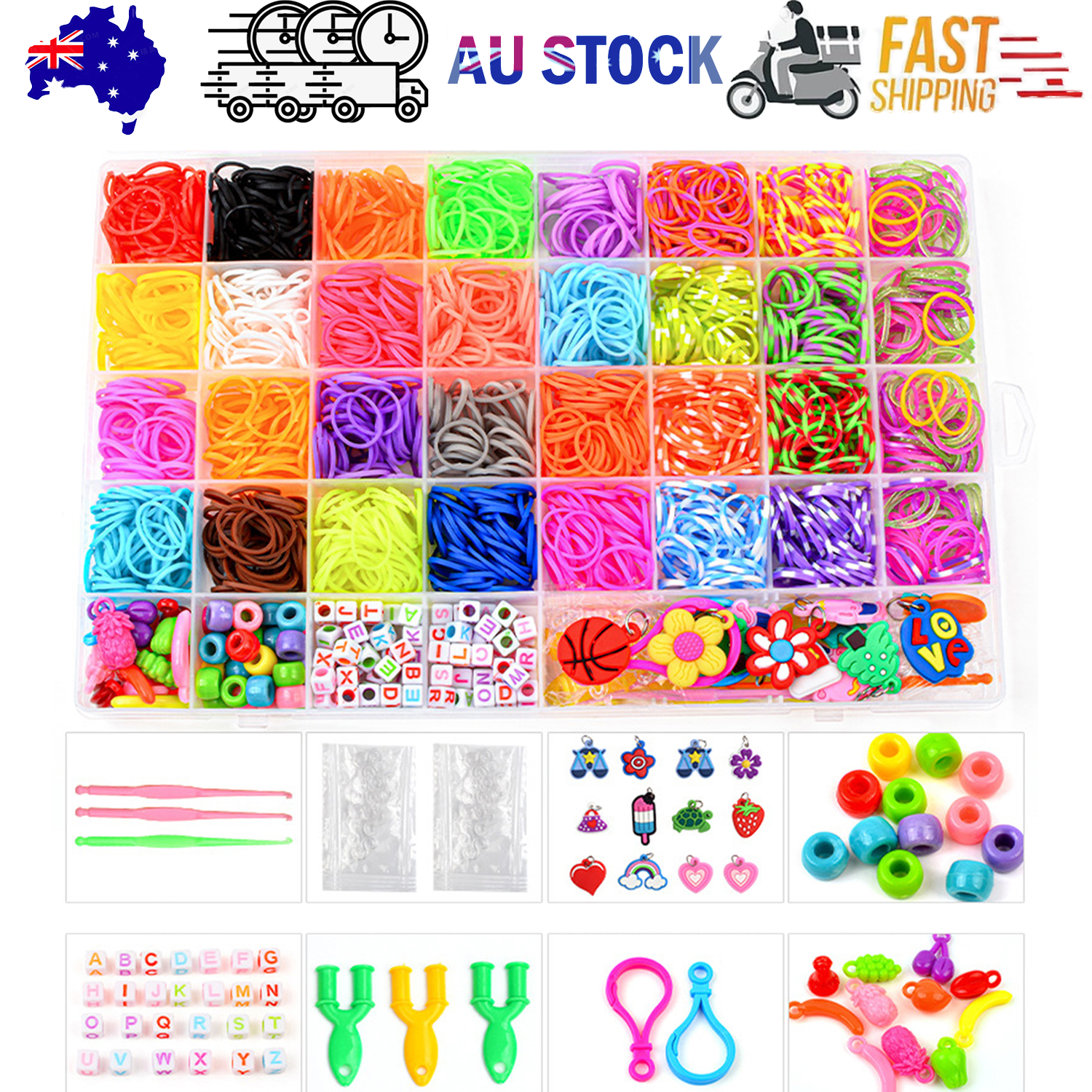 40Grids Rainbow Loom Bands Rubber Bracelet Making Kit S Clips Beads DIY Toys V201-W13555223