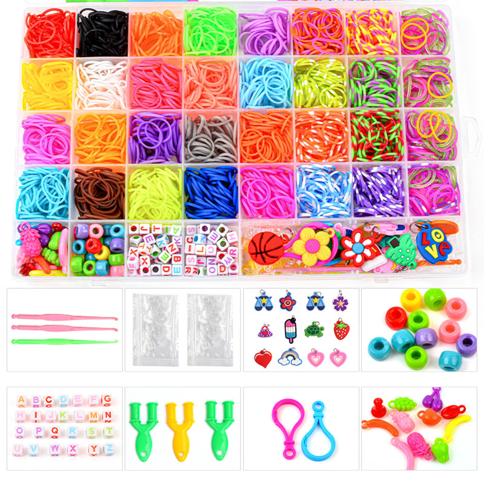 40Grids Rainbow Loom Bands Rubber Bracelet Making Kit S Clips Beads DIY Toys V201-W13555223