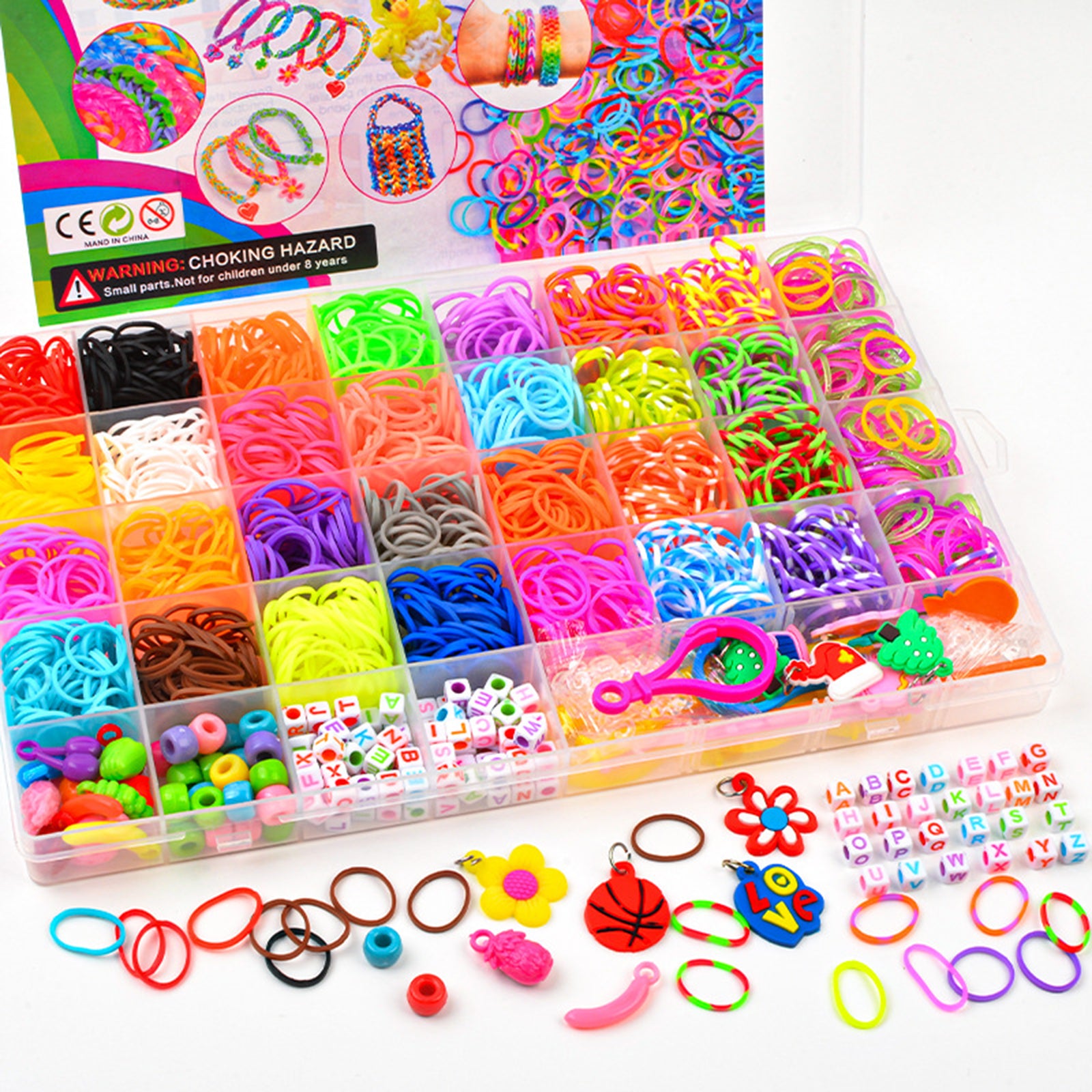 40Grids Rainbow Loom Bands Rubber Bracelet Making Kit S Clips Beads DIY Toys V201-W13555223