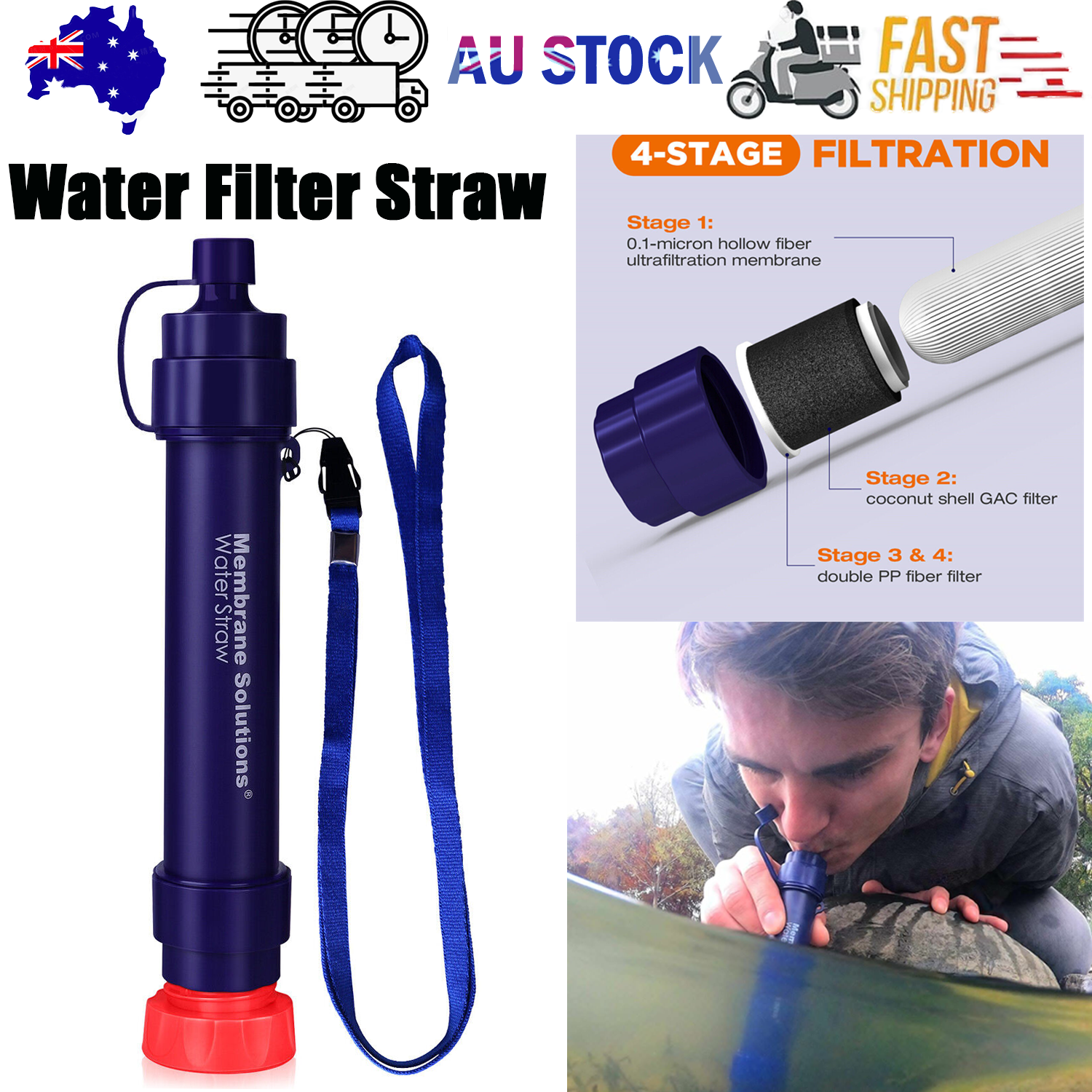 Personal Water Filter Straw 5000L Outdoor Survival Water Purification Straw0.1I 1/4m V201-W13583897