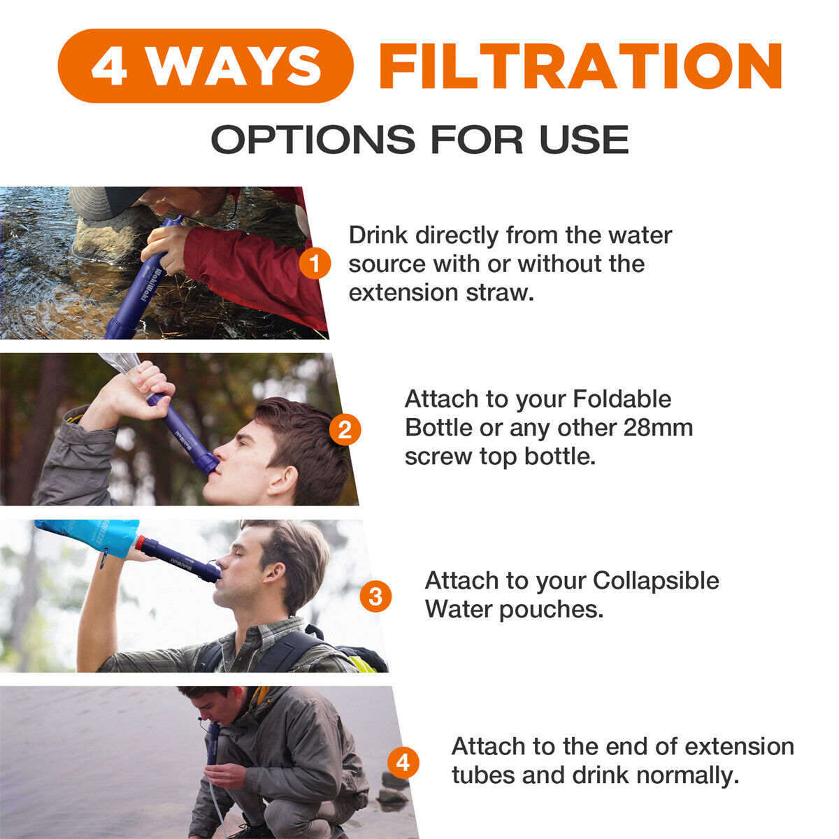 Personal Water Filter Straw 5000L Outdoor Survival Water Purification Straw0.1I 1/4m V201-W13583897