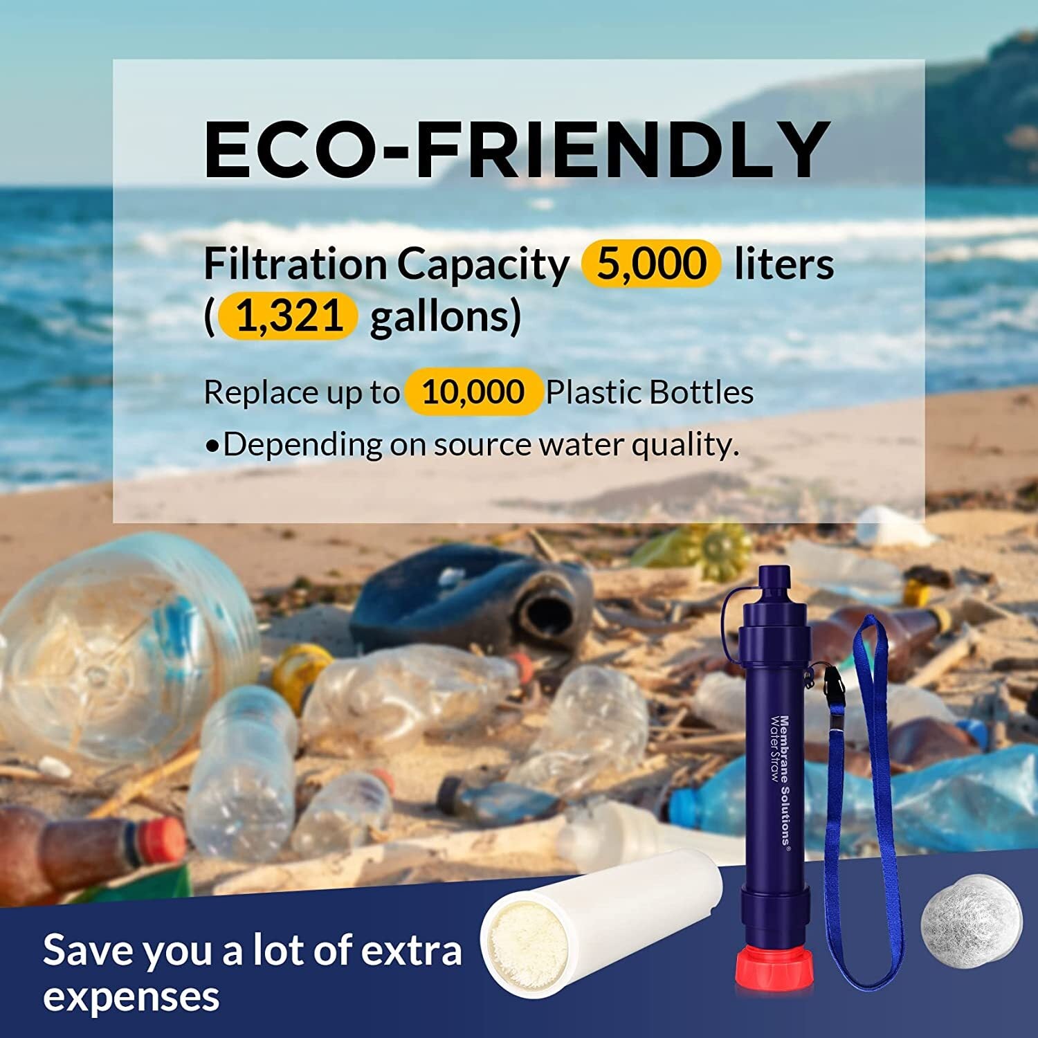Personal Water Filter Straw 5000L Outdoor Survival Water Purification Straw0.1I 1/4m V201-W13583897