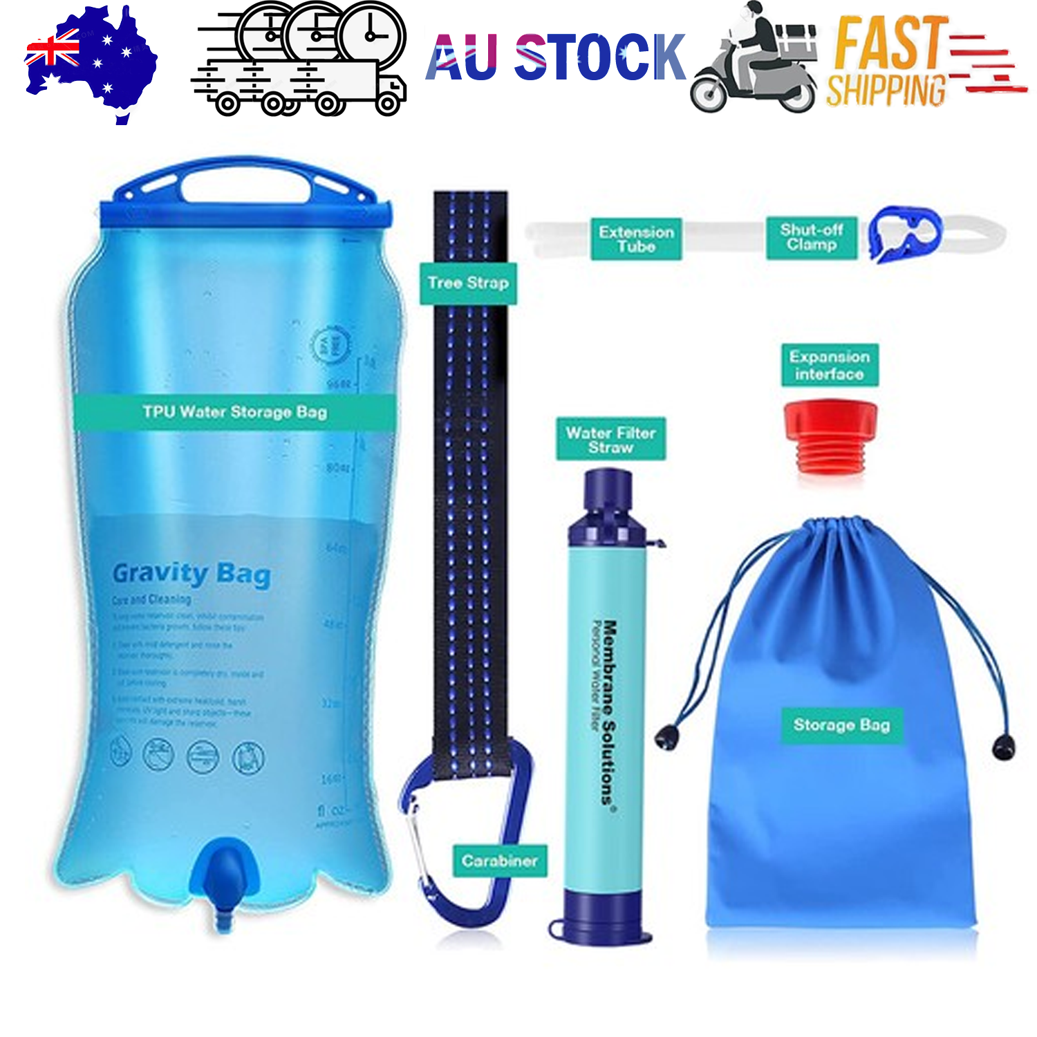 Survival Portable Water Purifier Filter Straw Gravity Water Filtration System 3L V201-W13583901
