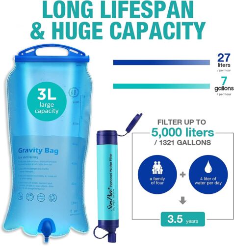 Survival Portable Water Purifier Filter Straw Gravity Water Filtration System 3L V201-W13583901