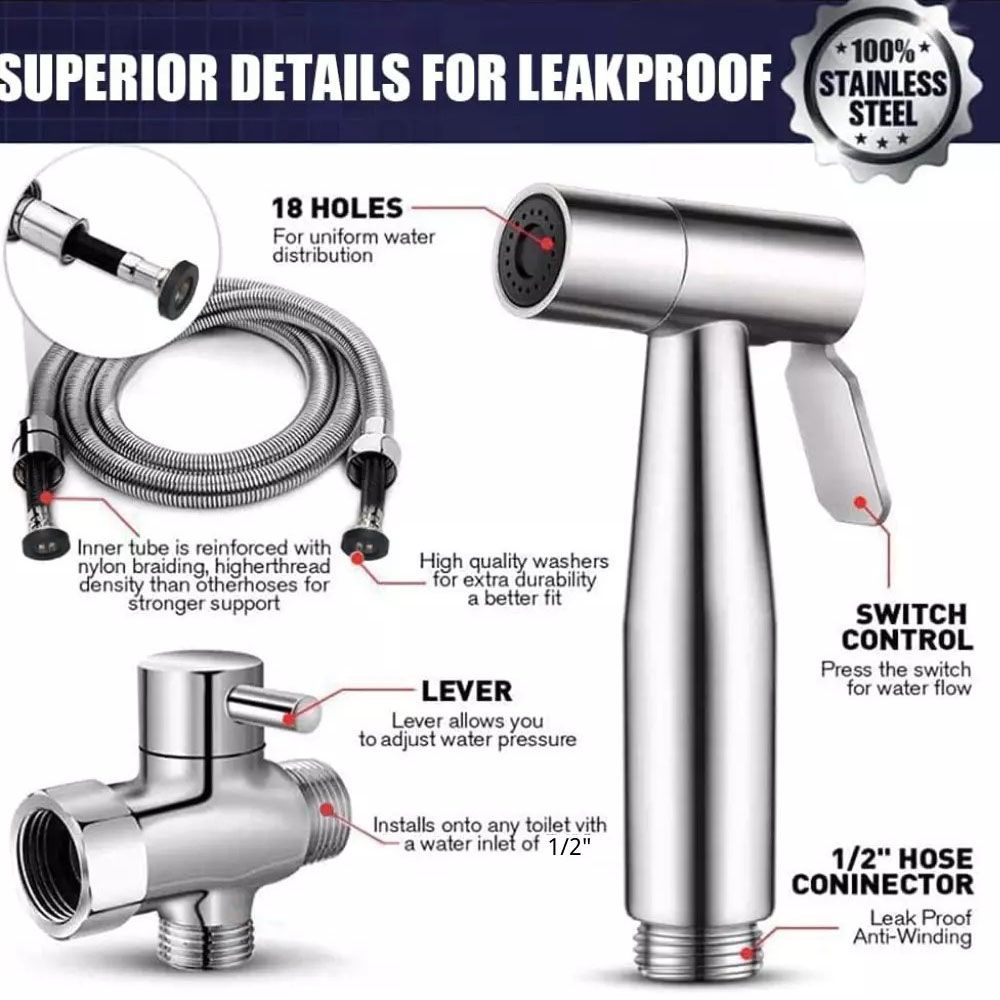 Stainless Steel Douche Bidet Toilet Spray Shower Shattaf Diverter Kit Handheld V201-W13677435