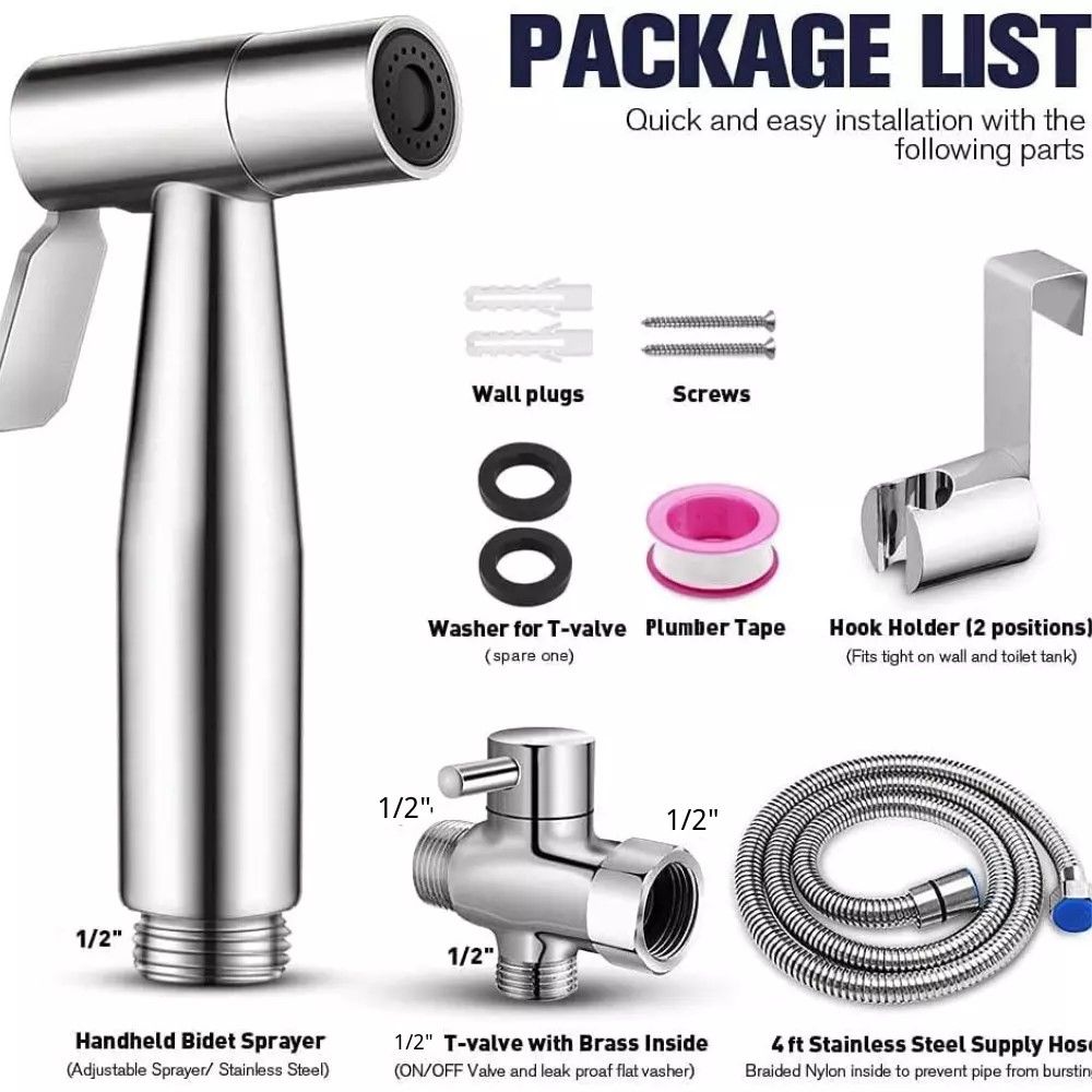 Stainless Steel Douche Bidet Toilet Spray Shower Shattaf Diverter Kit Handheld V201-W13677435