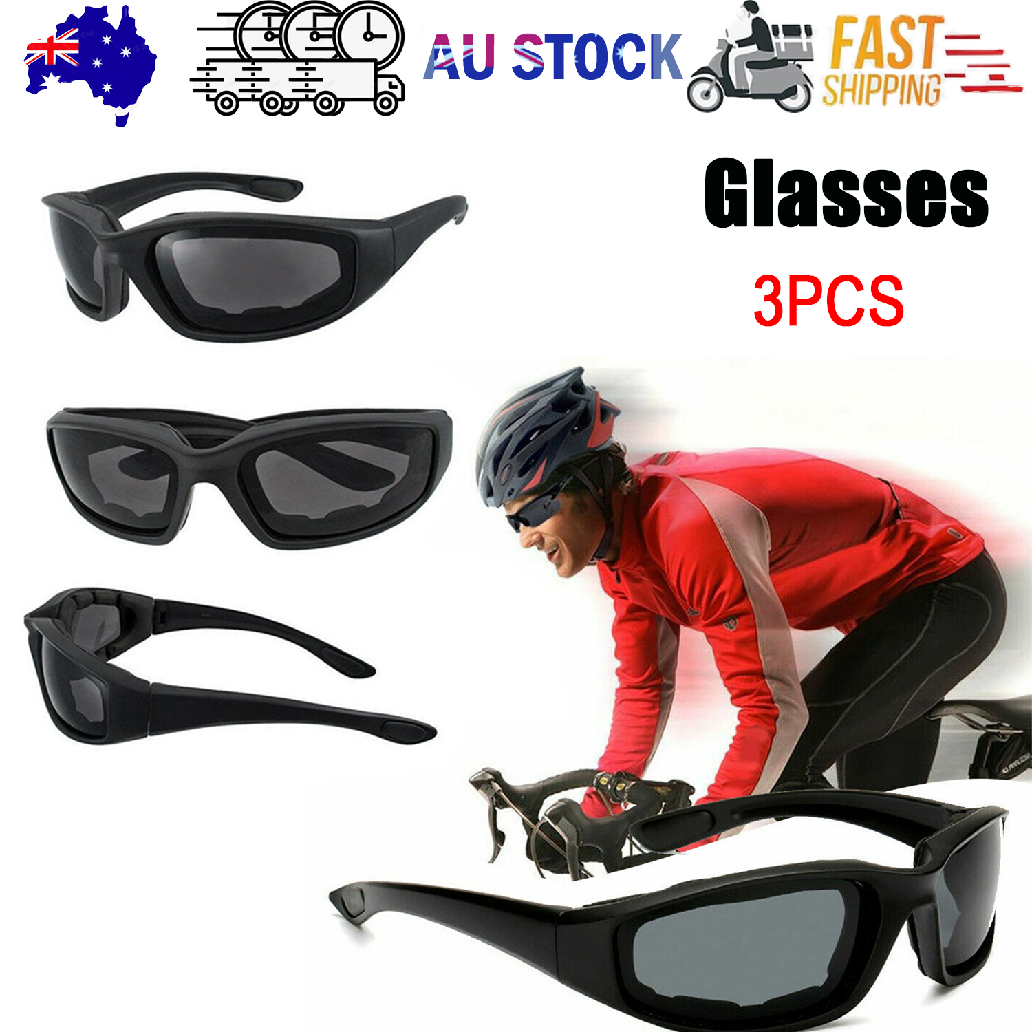 3pcs Chopper Foam Padded Motorcycle Riding Glasses Sunglasses Windproof Goggles V201-W13680443