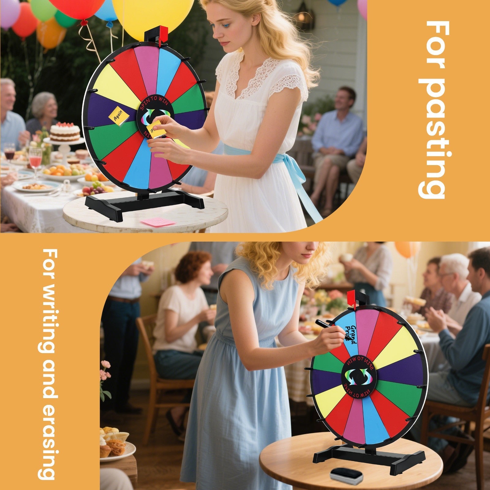 24" Prize Wheel 14 Slots Spinning with Stand Dry Erase Fortune Game Carnival V201-W13684300