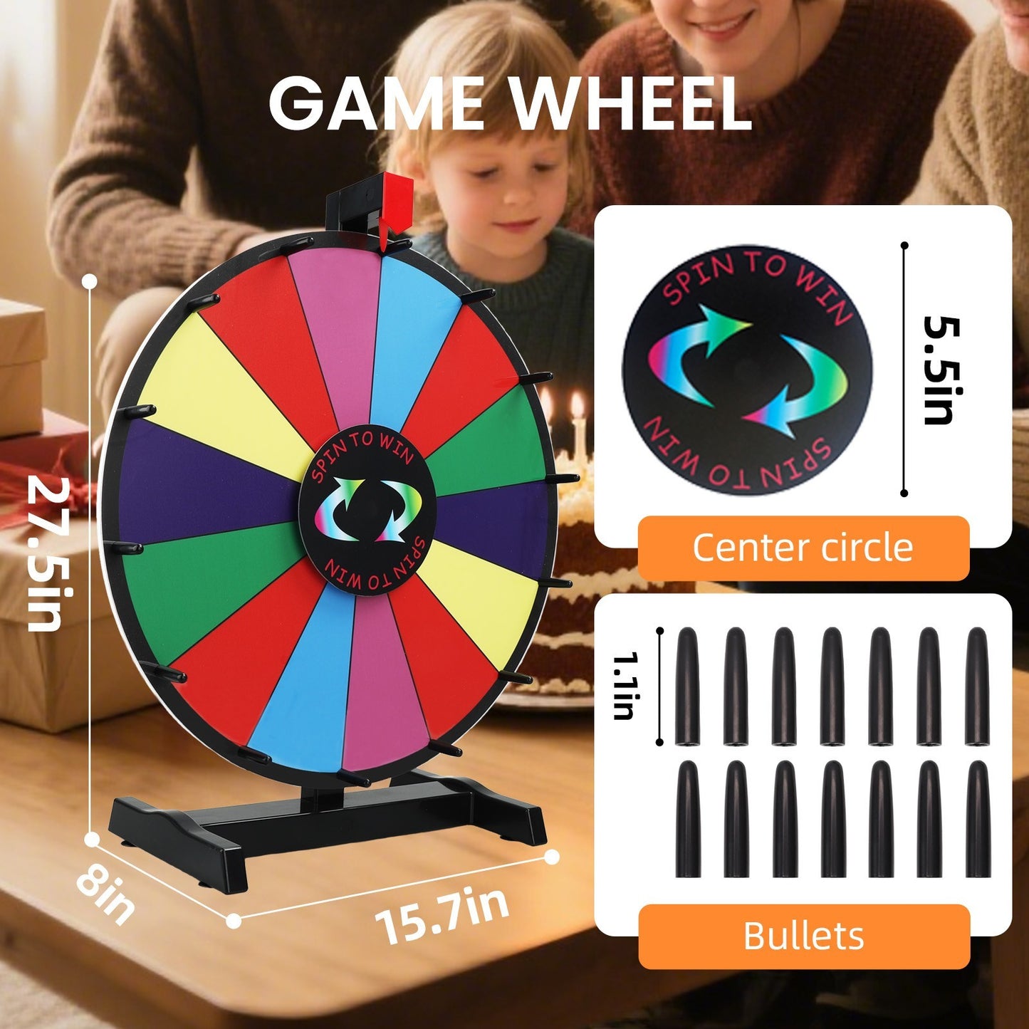 24" Prize Wheel 14 Slots Spinning with Stand Dry Erase Fortune Game Carnival V201-W13684300