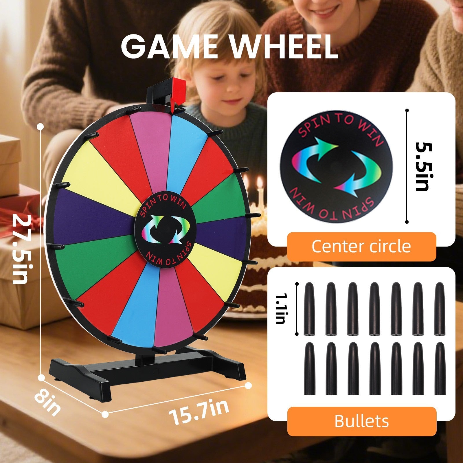 24" Prize Wheel 14 Slots Spinning with Stand Dry Erase Fortune Game Carnival V201-W13684300