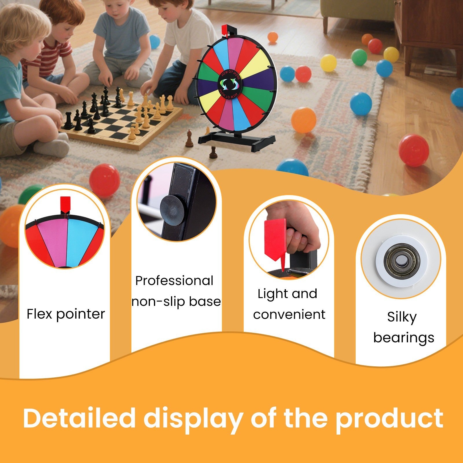 24" Prize Wheel 14 Slots Spinning with Stand Dry Erase Fortune Game Carnival V201-W13684300