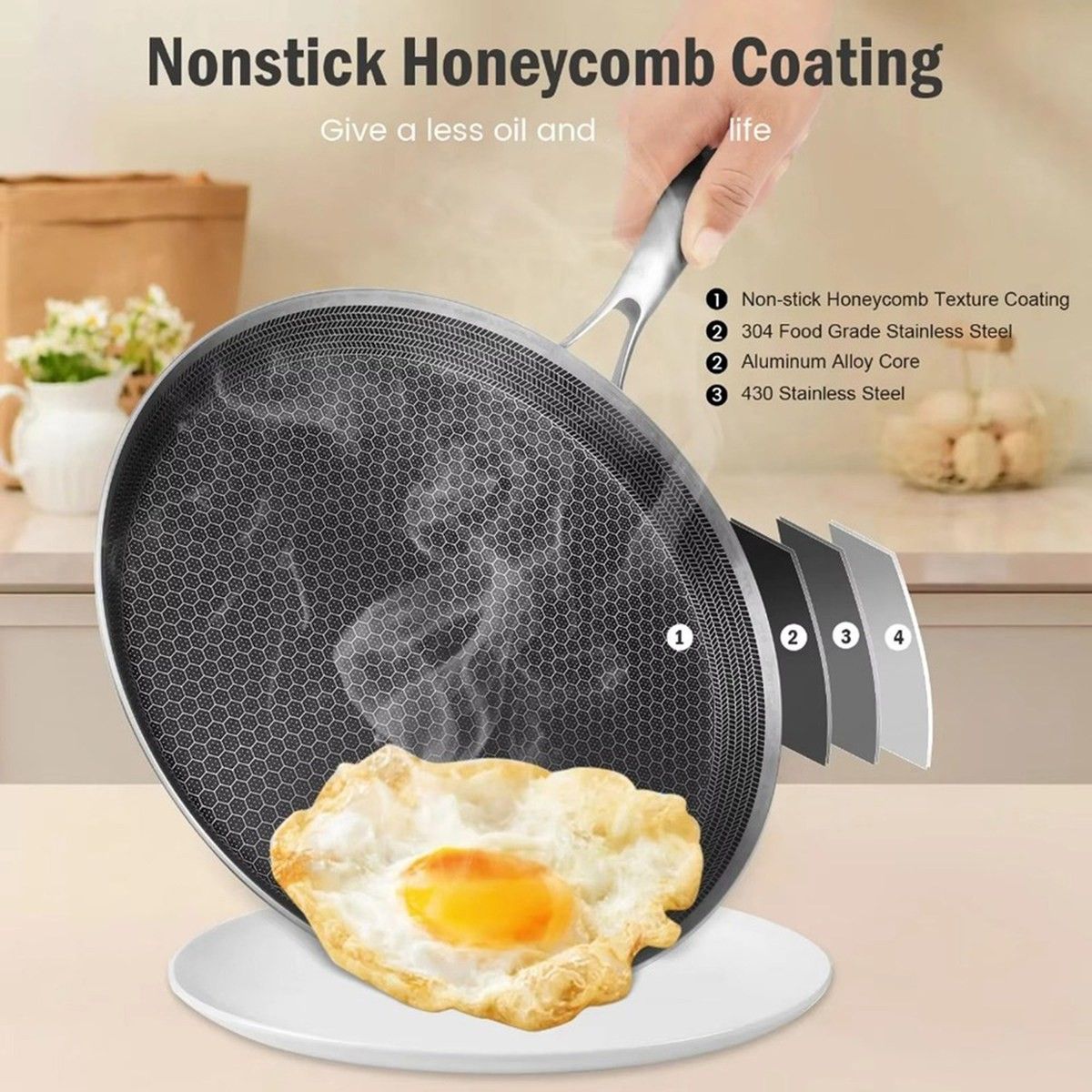 28cm Stainless Steel Crepe Pan Non-Stick Pan Honeycomb Coating Frying Pan Pizza6299 V201-W13885167