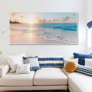 Wall Art 60cmx120cm Ocean and Beach White Frame Canvas V207-1027