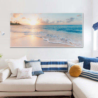 Wall Art 60cmx120cm Ocean and Beach White Frame Canvas V207-1027