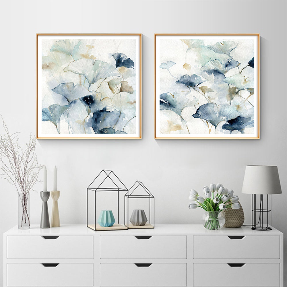 Wall Art 60cmx60cm Gingko Leaves By Carol Robinson 2 Sets Gold Frame Canvas V207-1032