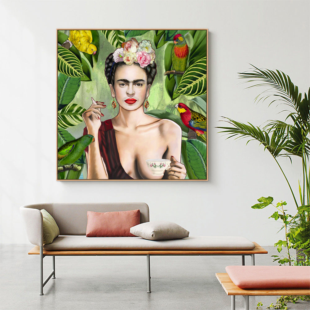 Wall Art 60cmx60cm Self Portrait by Frida Kahlo Wood Frame Canvas V207-1038