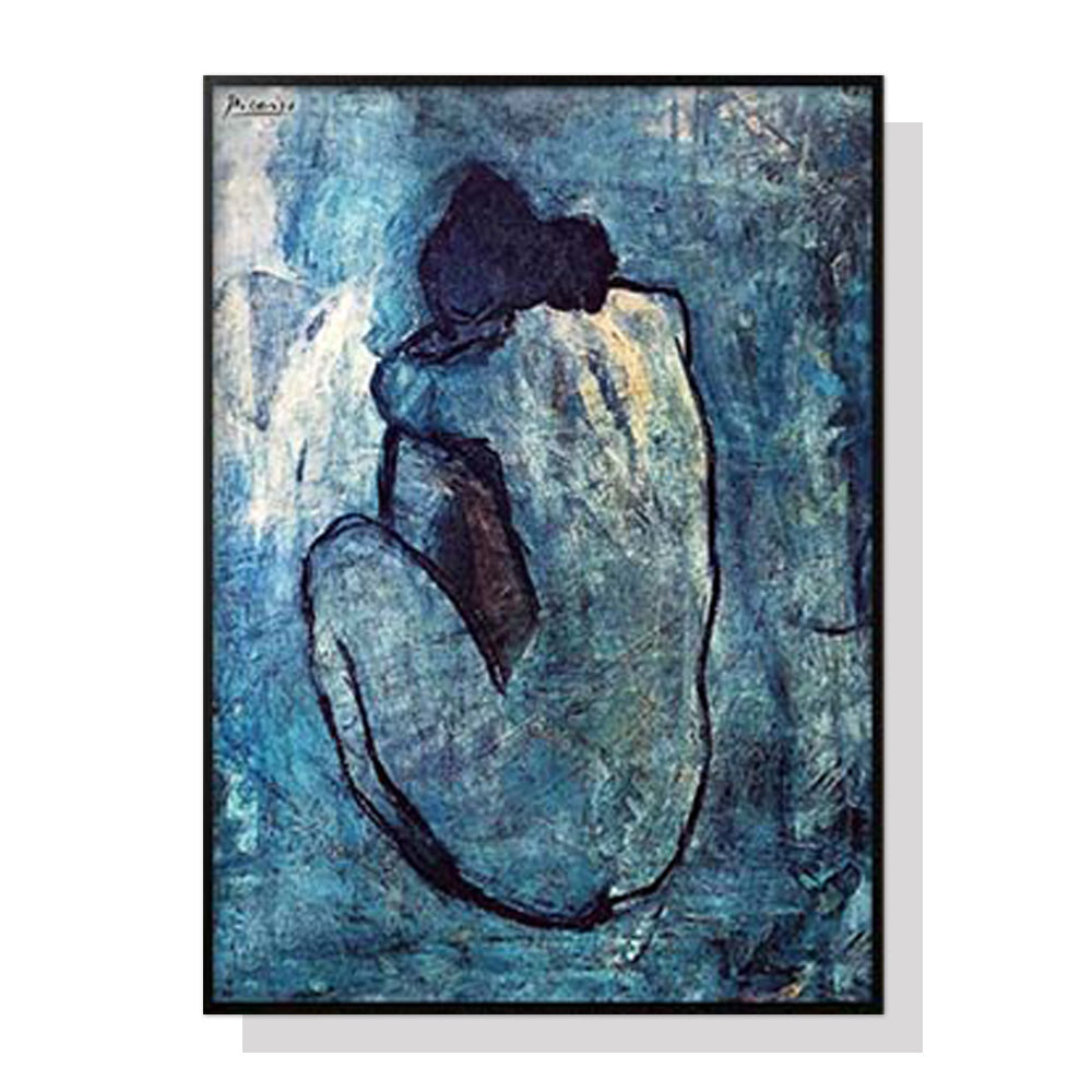 Wall Art 60cmx90cm Blue Nude by Pablo Picasso Black Frame Canvas V207-1071