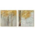 Wall Art 70cmx70cm Golden Leaves 2 Sets Gold Frame Canvas V207-1186