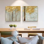 Wall Art 70cmx70cm Golden Leaves 2 Sets Gold Frame Canvas V207-1186
