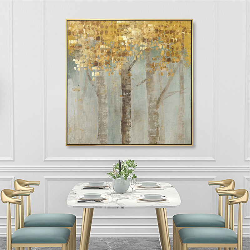 Wall Art 70cmx70cm Golden Leaves 2 Sets Gold Frame Canvas V207-1186