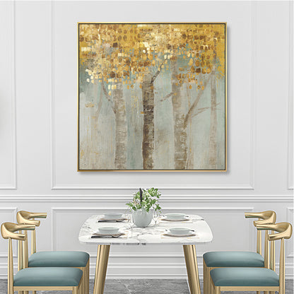 Wall Art 70cmx70cm Golden Leaves 2 Sets Gold Frame Canvas V207-1186