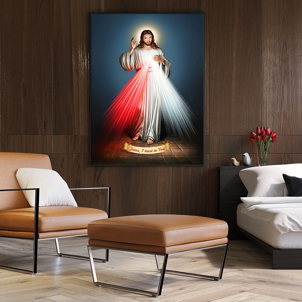 Wall Art 60cmx90cm Jesus Divine Mercy I Trust In You Black Frame Canvas V207-1212