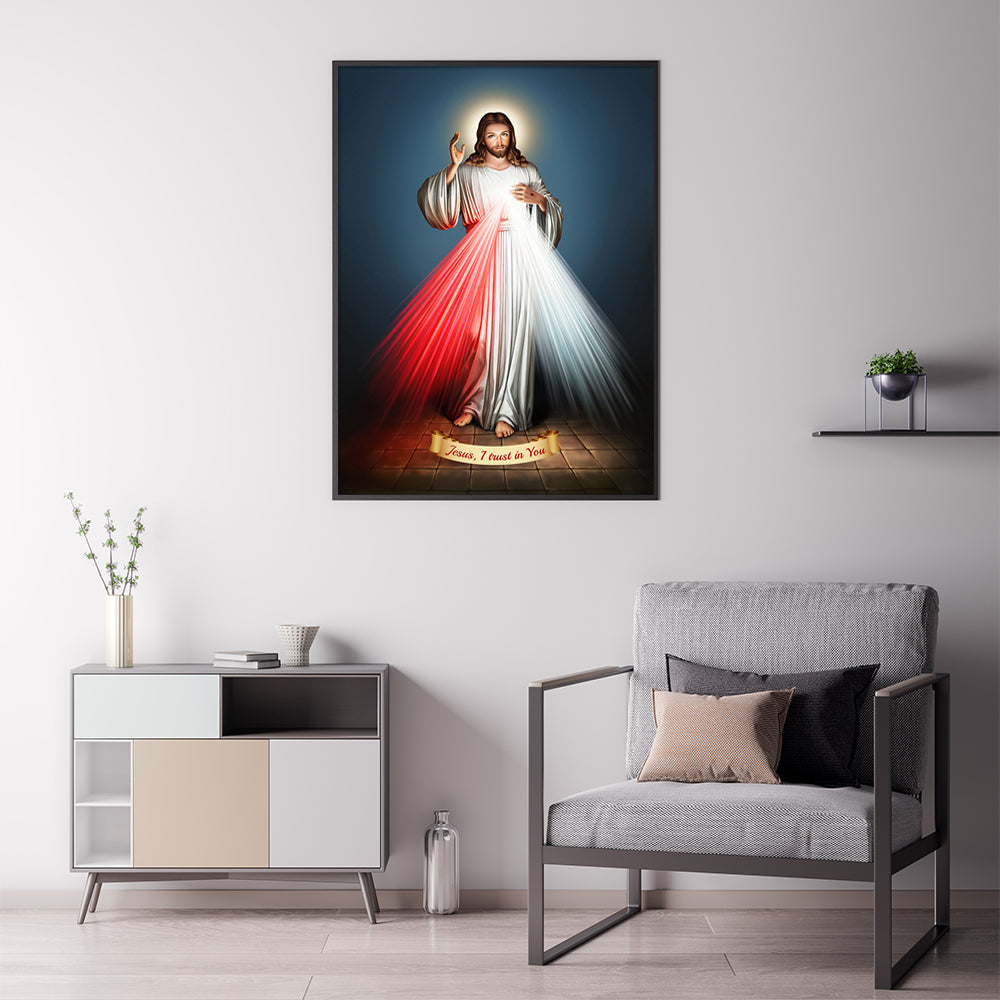 Wall Art 60cmx90cm Jesus Divine Mercy I Trust In You Black Frame Canvas V207-1212