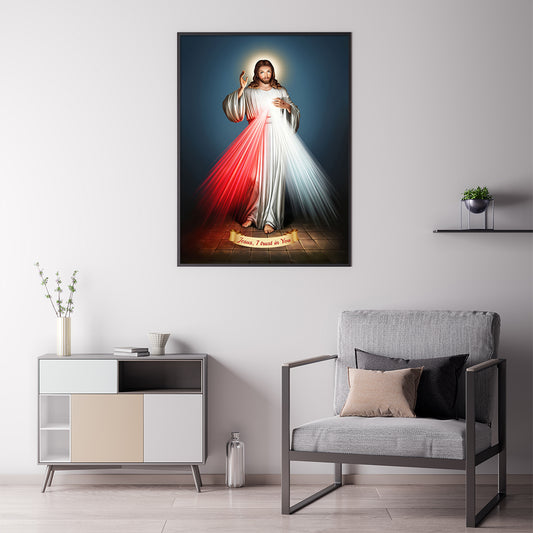Wall Art 60cmx90cm Jesus Divine Mercy I Trust In You Black Frame Canvas V207-1212
