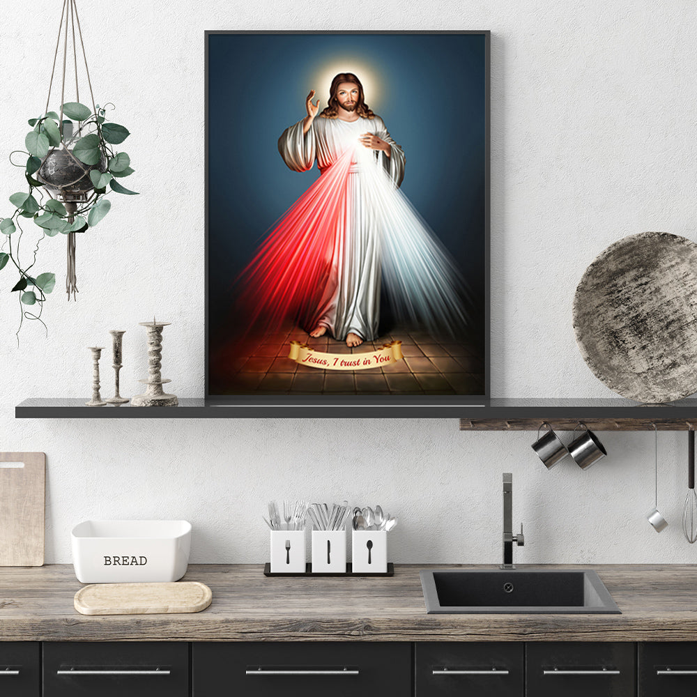 Wall Art 70cmx100cm Jesus Divine Mercy I Trust In You Black Frame Canvas V207-1213