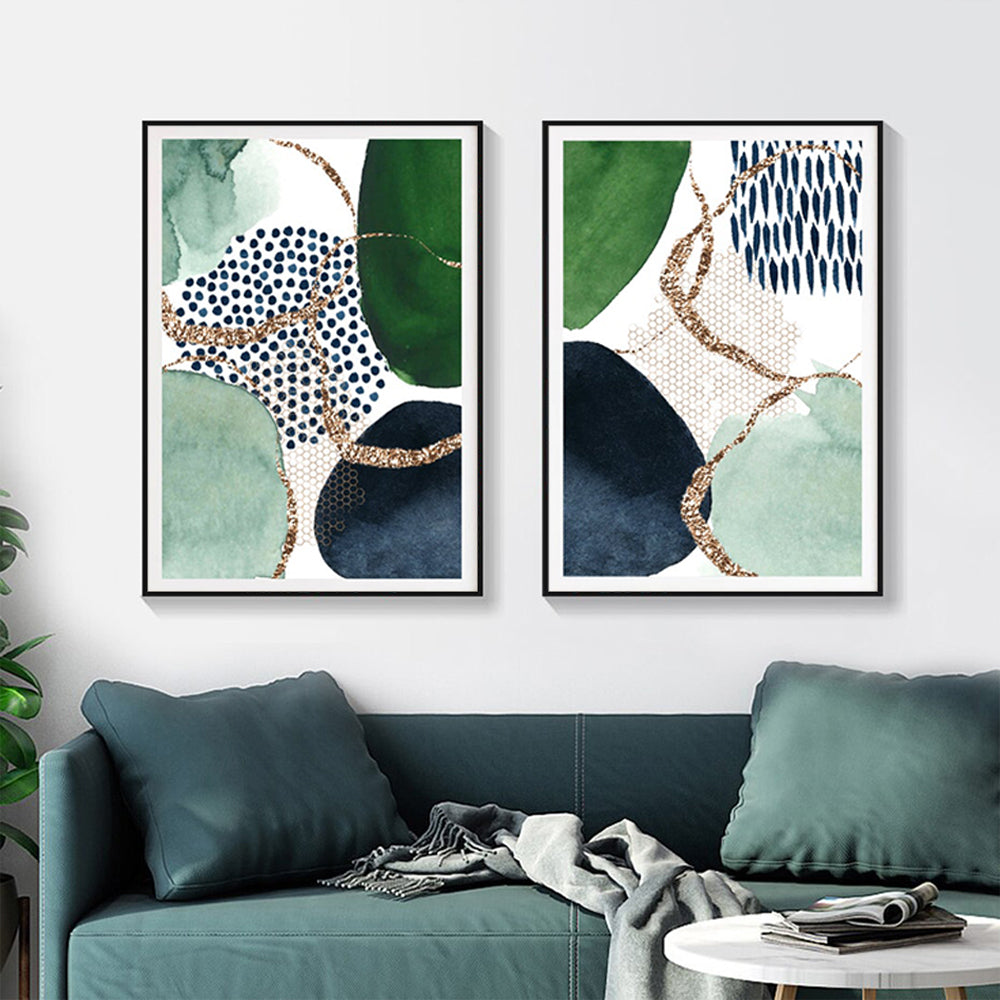 Wall Art 40cmx60cm Abstract Green and Navy 2 Sets Black Frame Canvas V207-1232